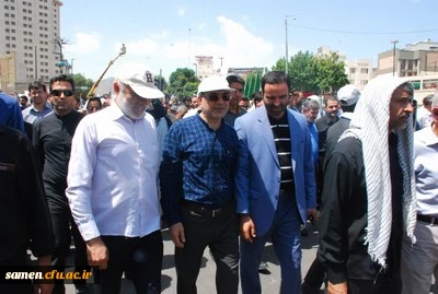 حضور اساتید ، کارکنان و دانشجویان دانشگاه فرهنگیان واحد ثامن الحجج (ع) در مراسم راهپیمایی روز قدس